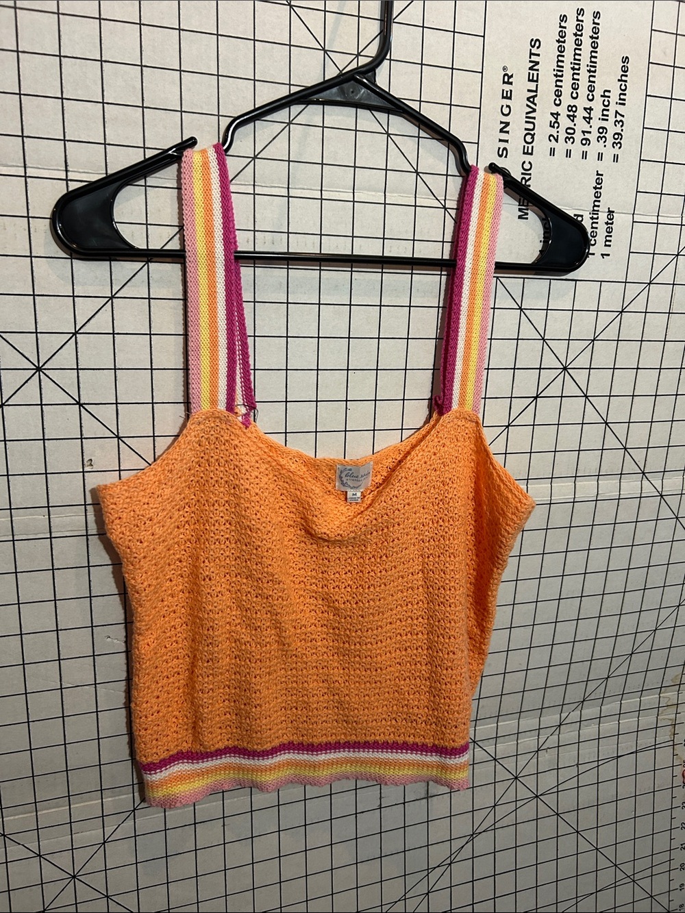 Orange Knit Tank Top with Striped Straps - Ladies